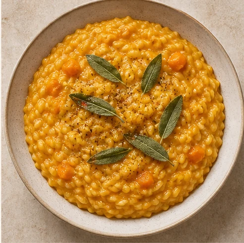 Risotto cremoso de calabaza con hojas de salvia